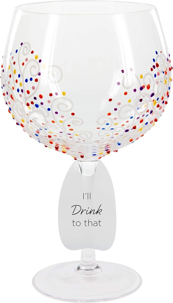 Pavilion Gift Company Drink To That-Colorful Swirls 24 Oz Hand Painted Stemmed Wine Glass, 24oz, Red