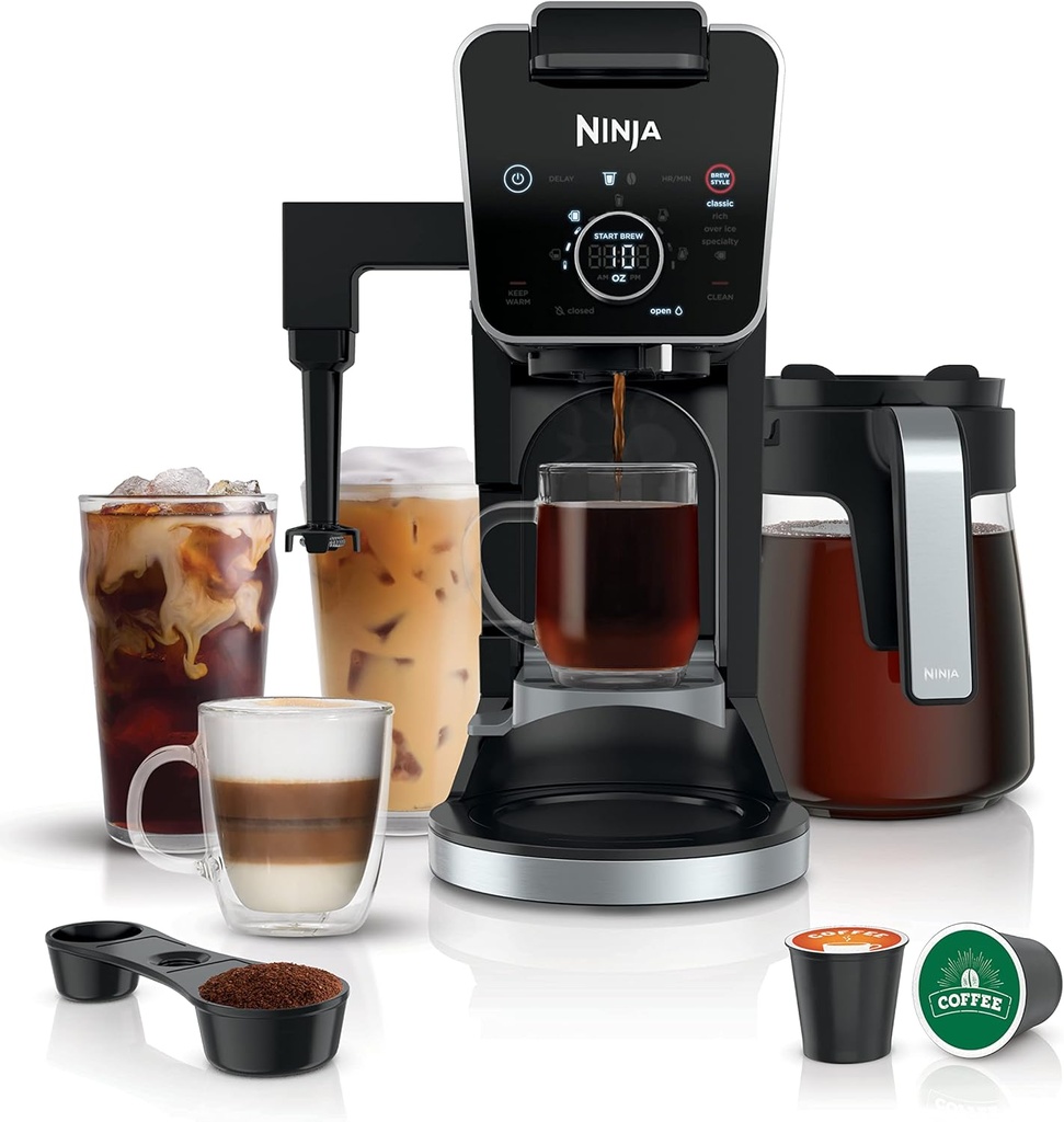 Ninja DualBrew Pro Specialty 12 Cup Coffee Maker, Glass Carafe, Single-Serve Compatible with K-Cup Pods, 4 Brew Styles, Built In Frother, Black (CFP300)