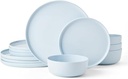 Mikasa Madison Pastel Bone China Lightweight 12 Piece Dinnerware Set, Service for 4, Misty Blue