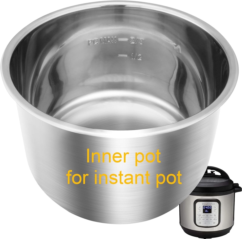 Stainless Steel Inner Pot for Instant Pot 6QT, Upgrade Replacement Pot for Instant pot 6 quart, Food Grade 304 (18/8) Stainless Steel Cooking Pot with Thick Bottom, Non-Toxic (No Teflon)