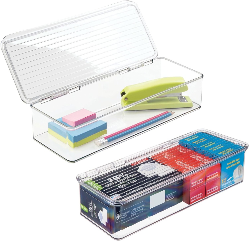 iDesign Plastic Stackable Hinged-Lid Pantry or Kitchen Storage Box - Set of 2 - Clear