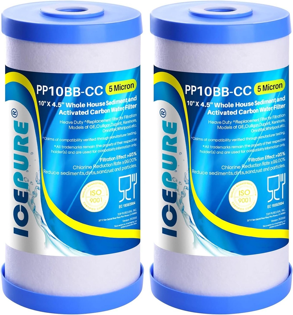 ICEPURE 5 Micron 10" x 4.5" Whole House Water Filter Compatible with GE FXHTC, GXWH40L, RFC-BBSA, W50PEHD, GXWH35F, GNWH38S, Dupont WFHD13001, R50-BB, Pack of 2