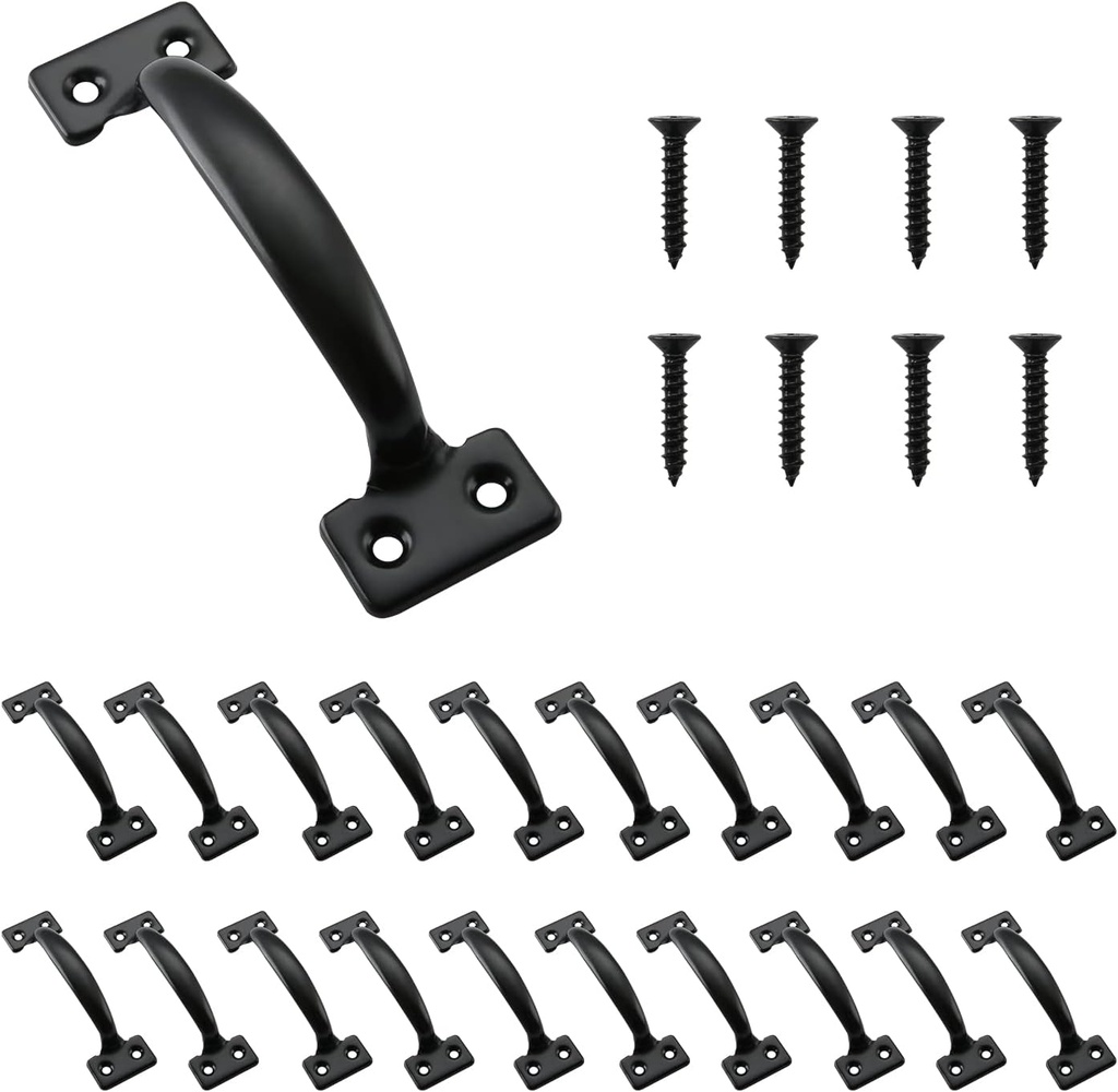 HOME MASTER HARDWARE 20 Pack 6-1/2 inch Gate Pull Door Handles Metal Gate Pulls Kitchen Furniture Cabinet Wardrobe Closet Drawer Handle Black with Screws