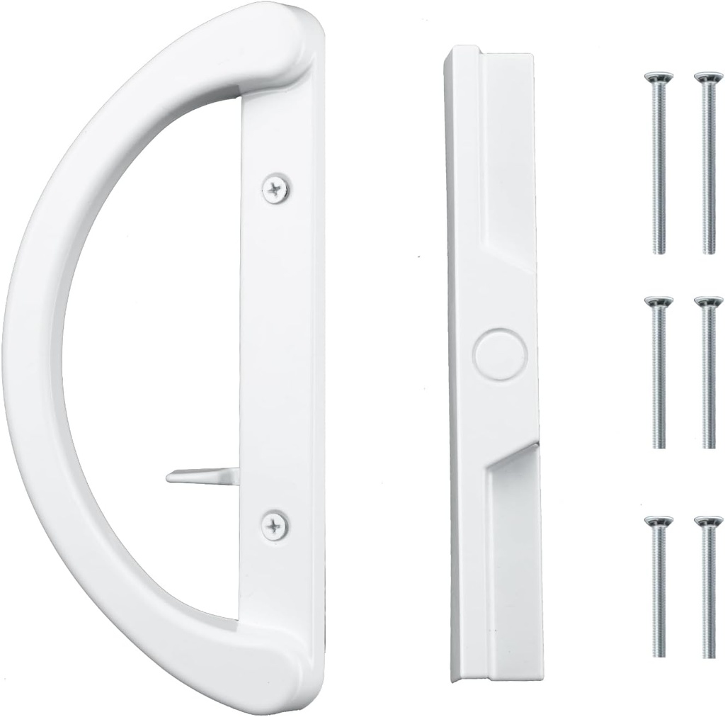 HOME MASTER HARDWARE Patio Sliding Glass Door Handle Set, Non-Keyed Sliding Patio Door Handles Replacement, White Diecast Slider Door Handle Fits 3-15/16 Hole Spacing for Mortise Style,1 Set