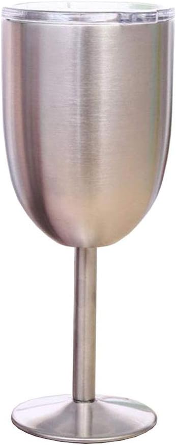 Stainless Steel Goblet Wine Glasses with Lid, 1 Pcs Double Wall Vacuum Insulated Cocktail Glass Wine Tumbler Cup Great for Red White Wine Gift, 300ml (Silver)