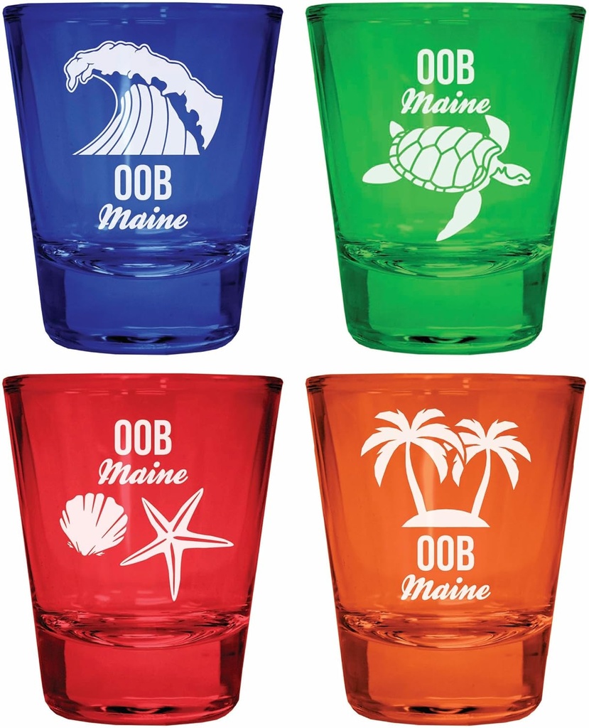 R and R Imports Oob Maine Souvenir 4-Pack Multicolor Engraved Round Shot Glasses Beach Set