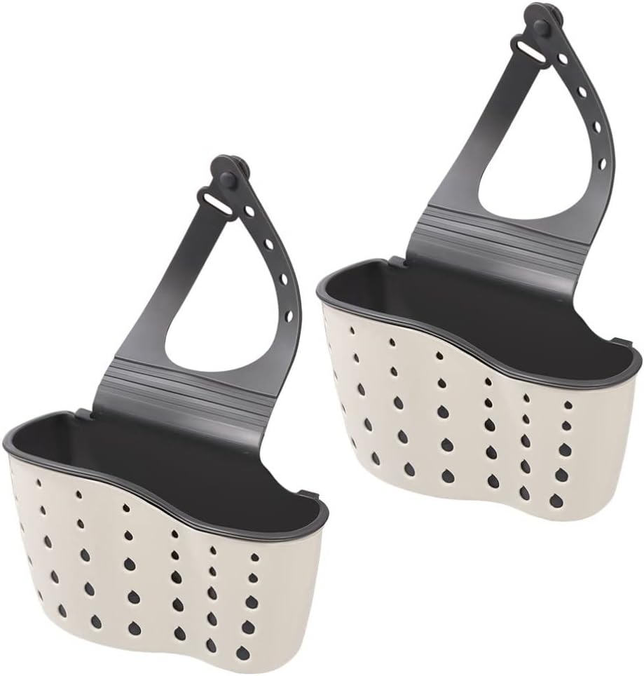 Cabilock 2pcs Adjustable Sink Corner Strainer Basket Hanging Storage for Kitchen Supplies Design Fits Standard Sink Faucets Space-saving