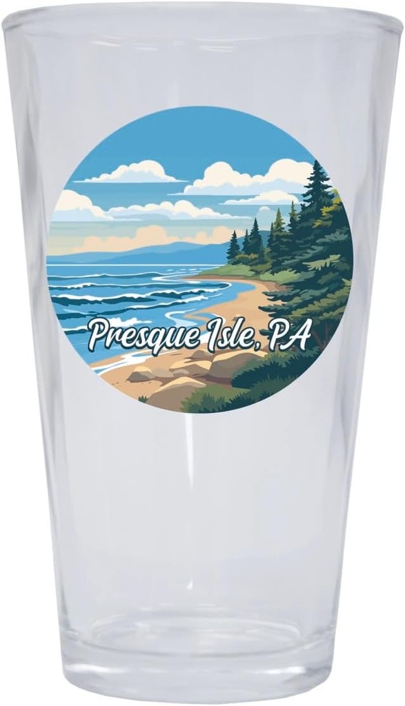 R and R Imports Presque Isle Pennsylvania Bay Shore Design Souvenir 16 oz Pint Glass 4-Pack