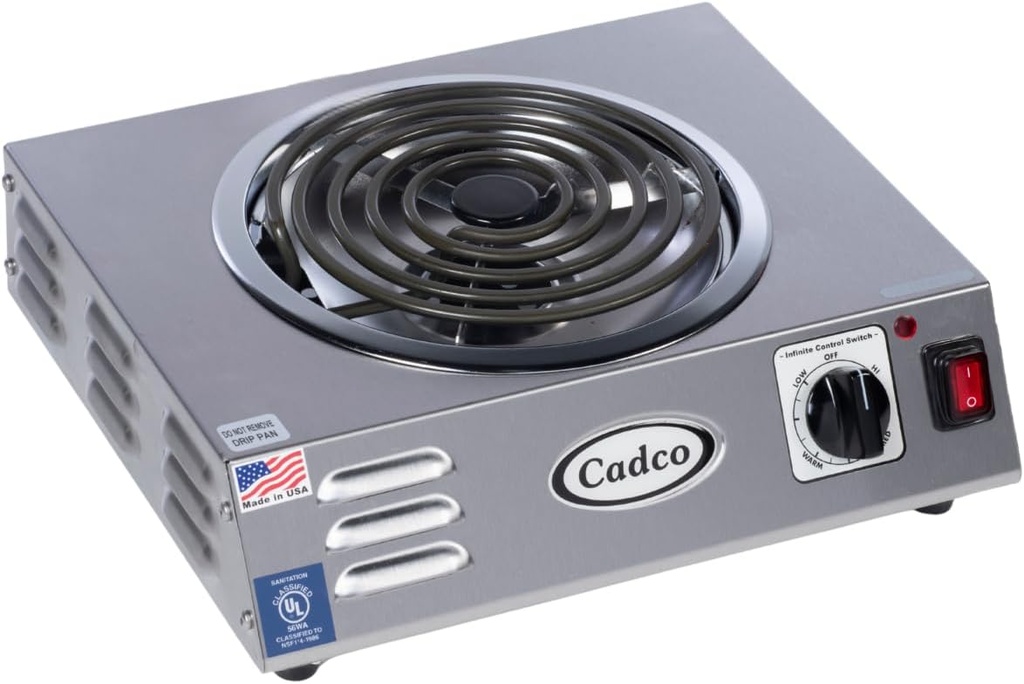 Cadco CSR-3T 14" Electric Portable Countertop Hi-Power Hot Plate with One Tubular Burner, Stainless Steel, 120 Volts