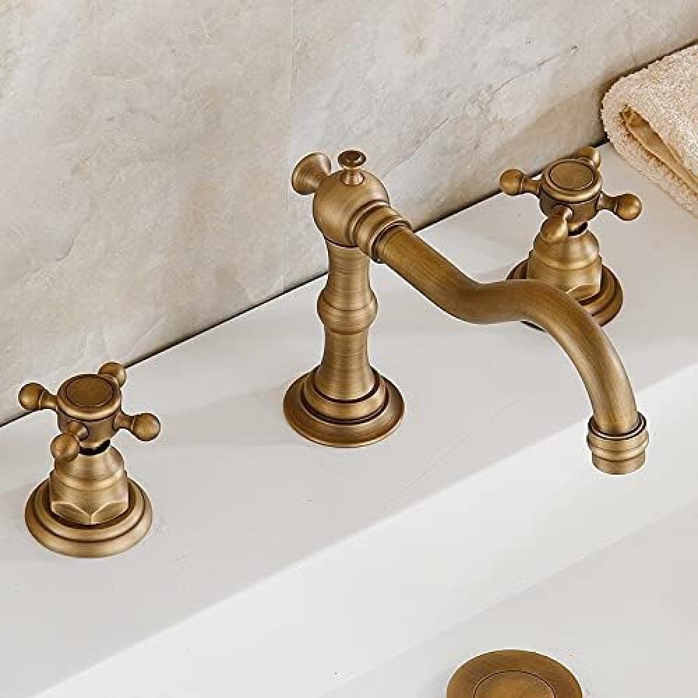 Basin Faucets Antique Brass Deck Mounted Bathtub Mixer Faucet Dual Handle 3 Holes Bathroom Faucet Set Water Tap Tub Faucet(SLT3PC1)