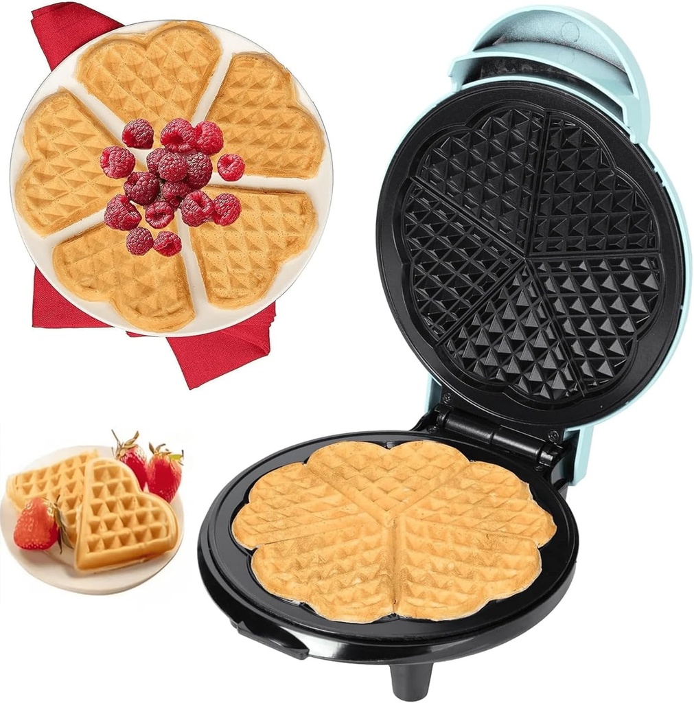 Heart Waffle Maker - Make 5 Heart Shaped Waffles for Special Morning Breakfast- Nonstick Baker Easy Cleanup, Electric Waffler Griddle Iron w Adjustable Browning Control- Kitchen Essential Must Have