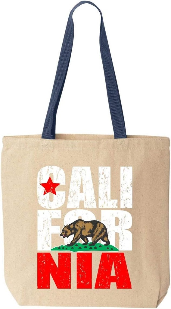 shop4ever California Bear Flag Vintage Cotton Canvas Tote Reusable Shopping Bag Colored Handle