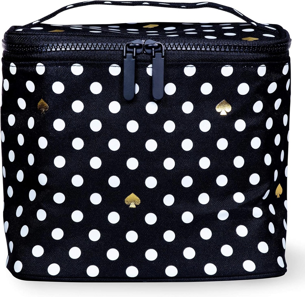 Kate Spade New York Insulated Soft Cooler Lunch Tote with Double Zipper Close and Carrying Handle, Polka Dots (Black/White)