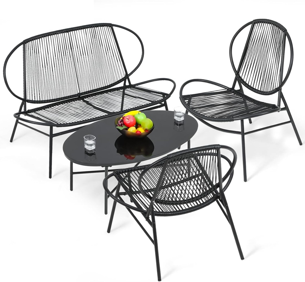 Magshion 4-Piece Outdoor Patio Furniture, All-Weather PE Rattan Wicker Loveseat and Chairs Conversation Set with Steel Coffee Table for Garden Backyard