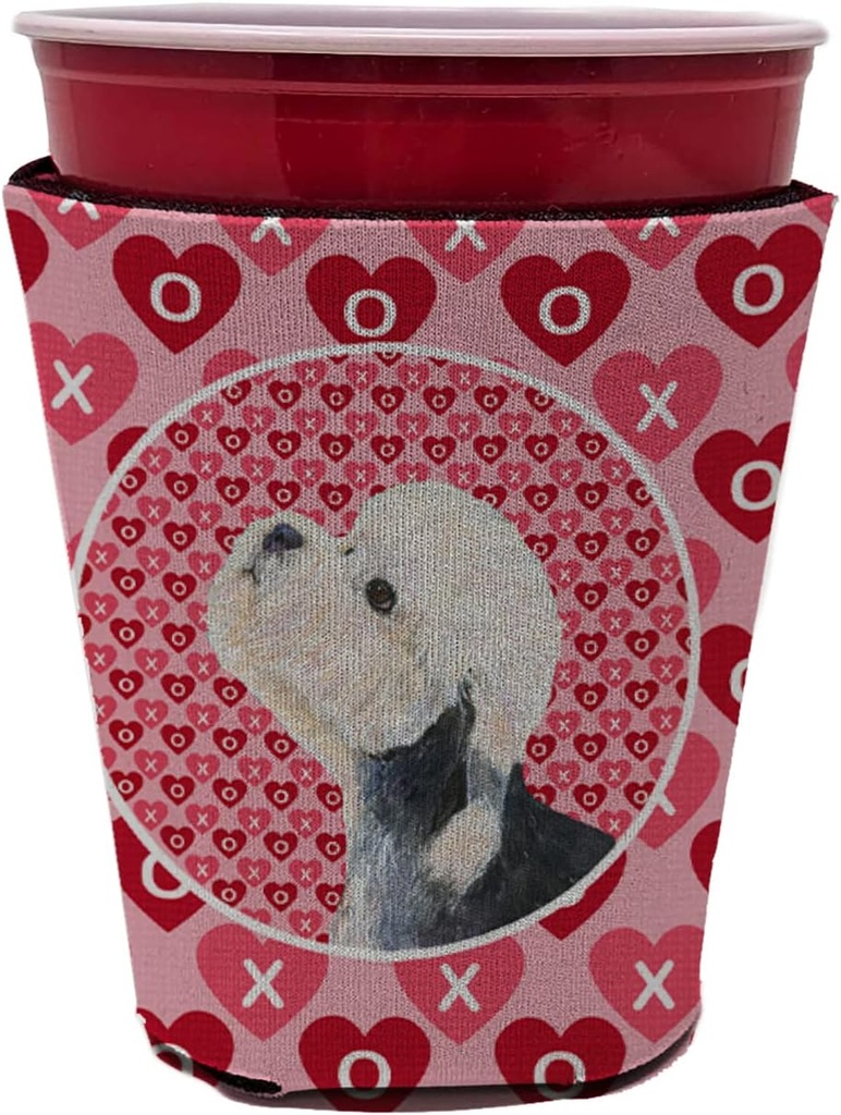 Caroline's Treasures SS4503RSC Dandie Dinmont Terrier Hearts Love Valentine's Day Red Cup Hugger Cup Cooler Sleeve Hugger Machine Washable Drink Sleeve Hugger Collapsible Insulator Beverage Insulated