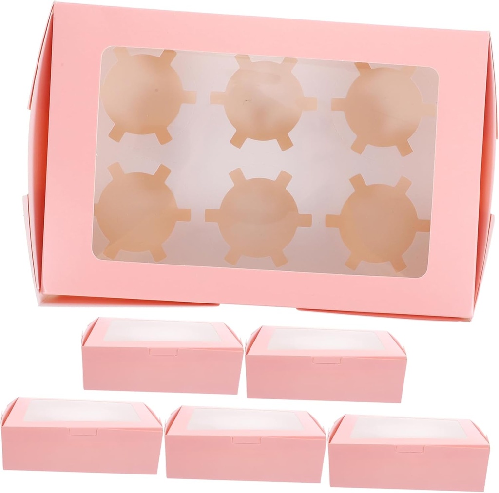 Garneck 6pcs Cupcake Boxes Inserts Paper Bakery Packaging for Muffins Cookies and Desserts for Parties Catering and Family Use