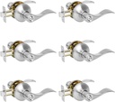 HOSOM 6 Pack Privacy Door Levers, Interior Door Handles for Bedroom and Bathroom, Wave Style Lever Handles Keyless, Satin Nickel Door Lock Reversible for Right & Left