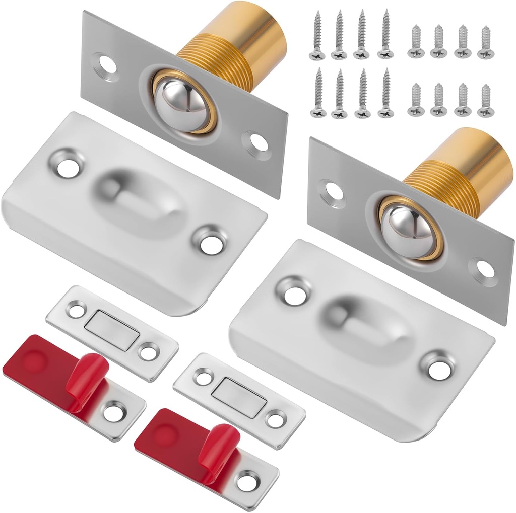 4 Pcs Ball Catch for Top of Door, Closet Door Ball Catch Replacement with Extra Long Screws & Magnetic Latch Combo, Stainless Steel Adjustable Hardware for Cabinet, Pantry,Office
