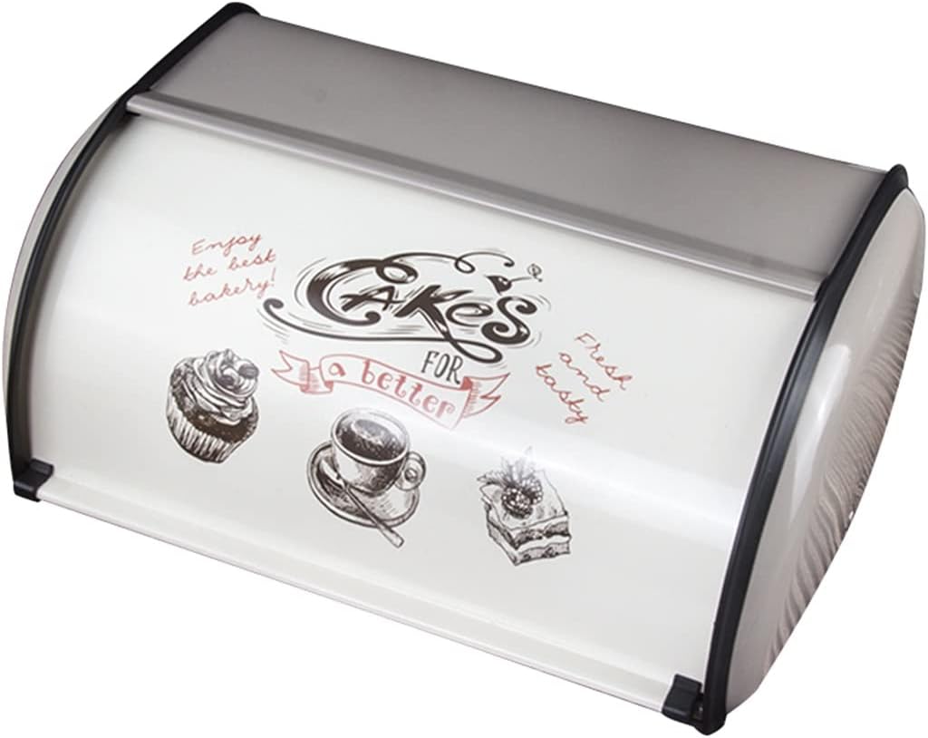 Bread Container With Lid French Elegance Style Breadbox, Roll-top Opening And Closing Desktop Wrought Iron Storage Box, Countertop Decoration (Color : White B, Size : 34 * 23.5 * 15cm)