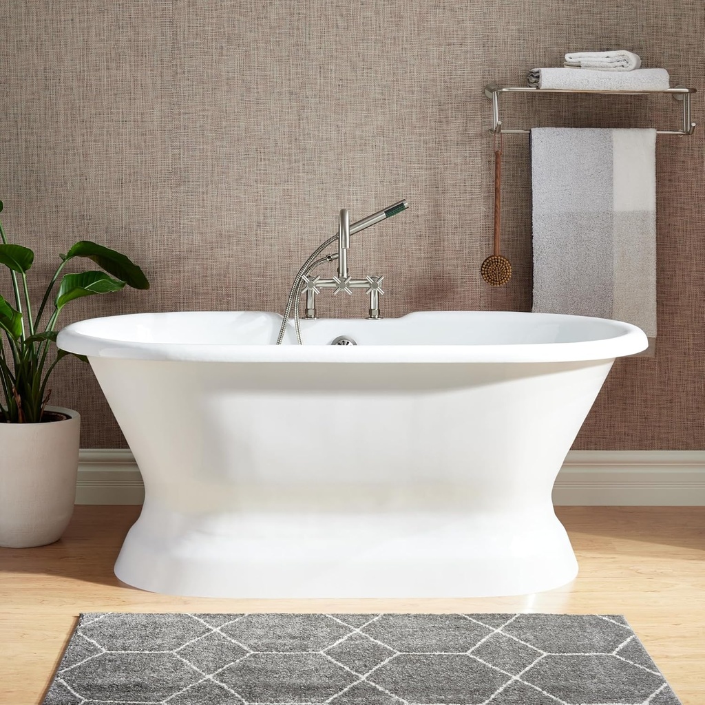 Signature Hardware 260281 Henley 66" Cast Iron Double-Ended Pedestal Tub with 7" Rim Holes - White