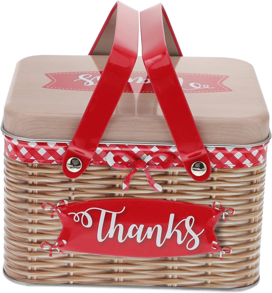 IMIKEYA 1pc Creative Tinplate Cookie Jar Handle Unique Candy Storage Box for Parties and Events for Cookies and Treats Decorative and Functional Design Red Rattan Weave Style