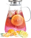 1.8 Liter 60 oz Glass Pitcher with Lid and Spout, Glass Carafe for Hot/Cold Water, Large Iced Tea Pitcher for Coffee, Milk,Juice and Homemade Beverage,Iced Coffee, and Container for Drinks