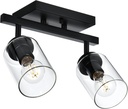 VINLUZ 2 Light Black Bathroom Wall Light with Clear Glass Shade Ceiling Spotlight Fixture with Adjustable Track Heads
