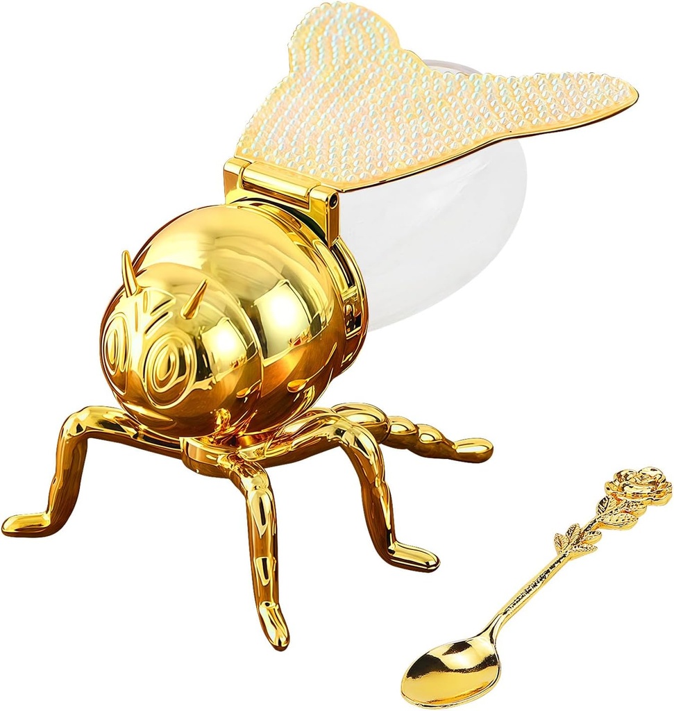 Bee-Shaped Glass Honey Jar - Modern Glass Condiment Pot with Spoon, Honey/Syrup Dispenser - Minimalist Sugar Holder for Honey, Oil, Spices and Sugar