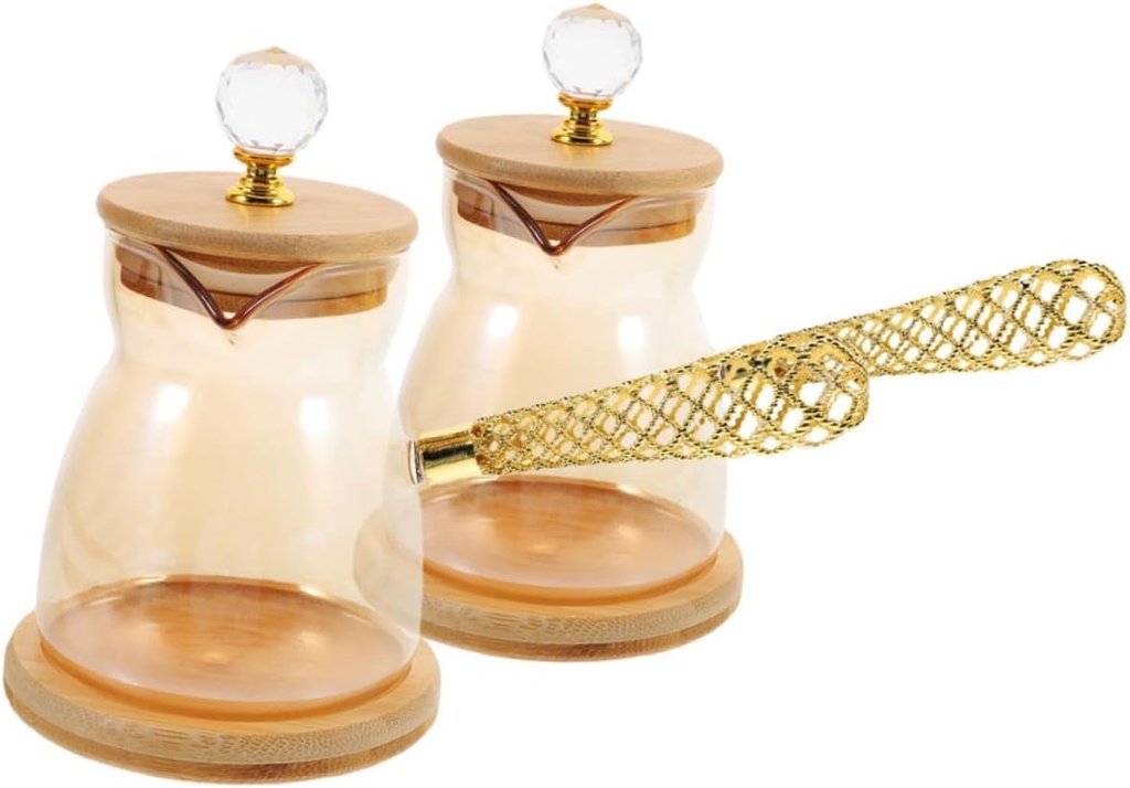 Mikinona Turkish Coffee Pot Set of 2 350ml Glass Coffee Carafe with Side Handle Vintage Tea Brewer for Loose Tea and Milk Heating for Home Kitchen