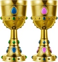 Suclain 2 Pcs Medieval Molded Crown Goblets 8 oz Gold Jeweled chalice Vintage Plastic Goblet King Queen Party Chalice Medieval Party Decorations for Carnival Drinking Supplies