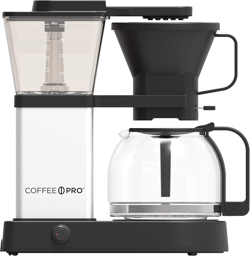 Coffee Pro CPCBSPC001 8-Cup Pourover Brewer Coffee Maker, 12.3" x 6" x 11", Black, Silver