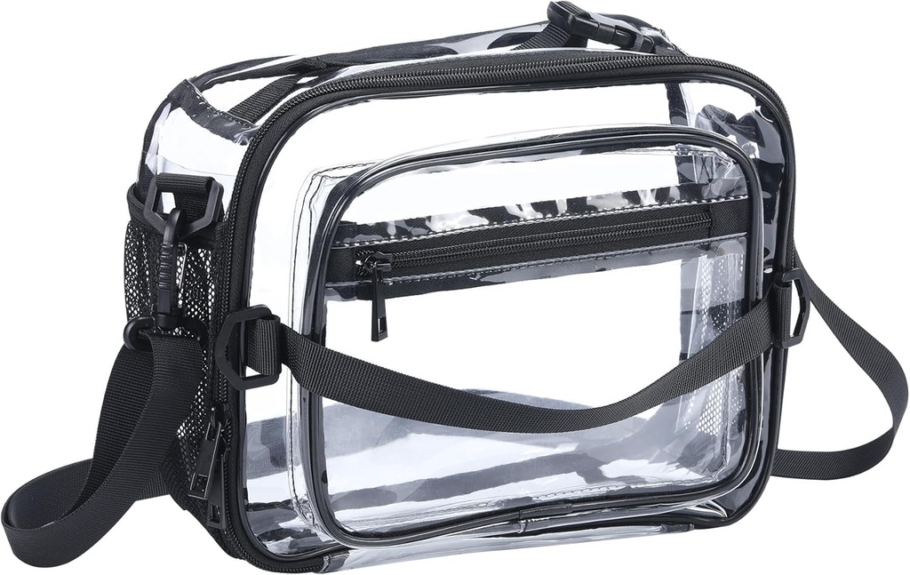 See Through Lunch Box, Clear Lunch Bag for Women - Double Pocket with Tote buckle Handle Transparent See through Plastic Correctional Officer (11x9x6 inches) black