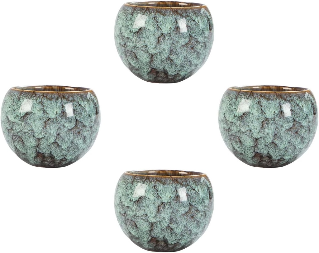 MQjzsh Chinese Japanese Traditional Ceramic Tea Cups, Mini Ceramic Kung Fu Tea Cups, Mate Cup Set, Tea, Espresso, 4-Piece Set for Home, Outdoor and Office