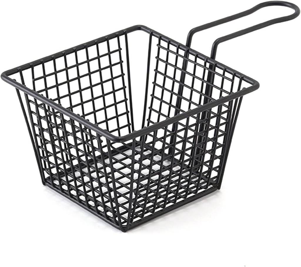 Tyenaza Mini Square Fry Bakests, Stainless Steel French Fries Holder Deep Fryer Baskets Iron French Fry Holder Frying Strainer with Handle for Kitchen Restaurant Cafe Barbecue (Black)