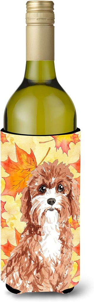 Caroline's Treasures CK1844LITERK Fall Leaves Cavapoo Wine Bottle Hugger Bottle Cooler Sleeve Hugger Machine Washable Collapsible Insulator Beverage Insulated Holder