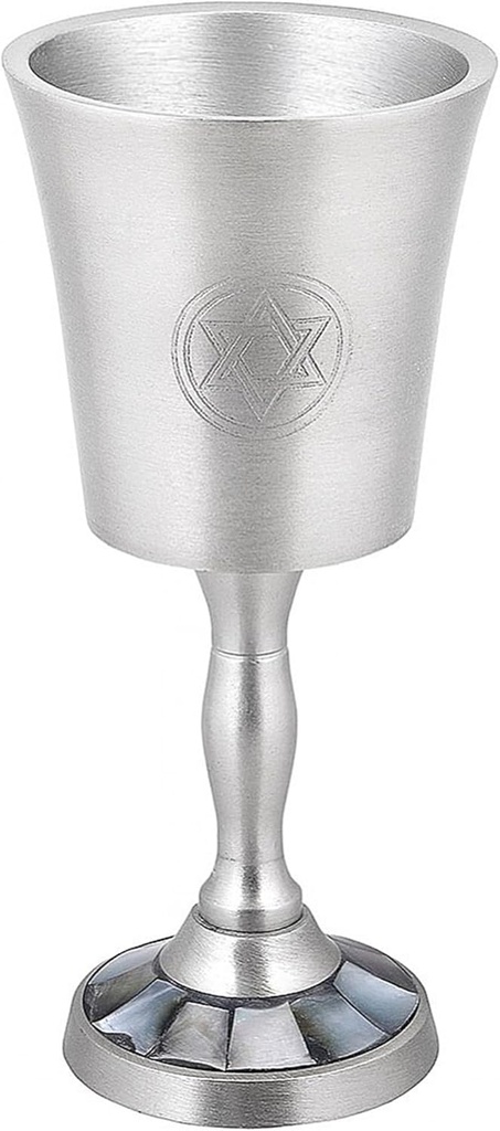 Zion Judaica Passover Seder Natural Black Pearl Inlay Kiddush Cup Goblet 6" Tall Engraved Star of David Pewter Finish Wine Cup for Shabbat Yom Tov Pesach Bat/Bar Mitzvah Pearls Wine Goblet 3.5 oz