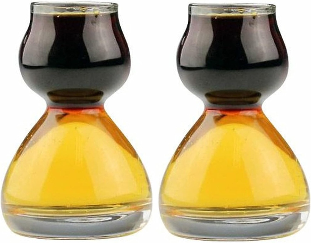 QUAFFER Double Bubble Layered Shot Glass – Chaser Shot Glass Jigger for Smooth Tasty Shots – Fun Unique Split Shot Glasses Barware (1.25oz Top & 2.25oz Bottom, Set of 2)