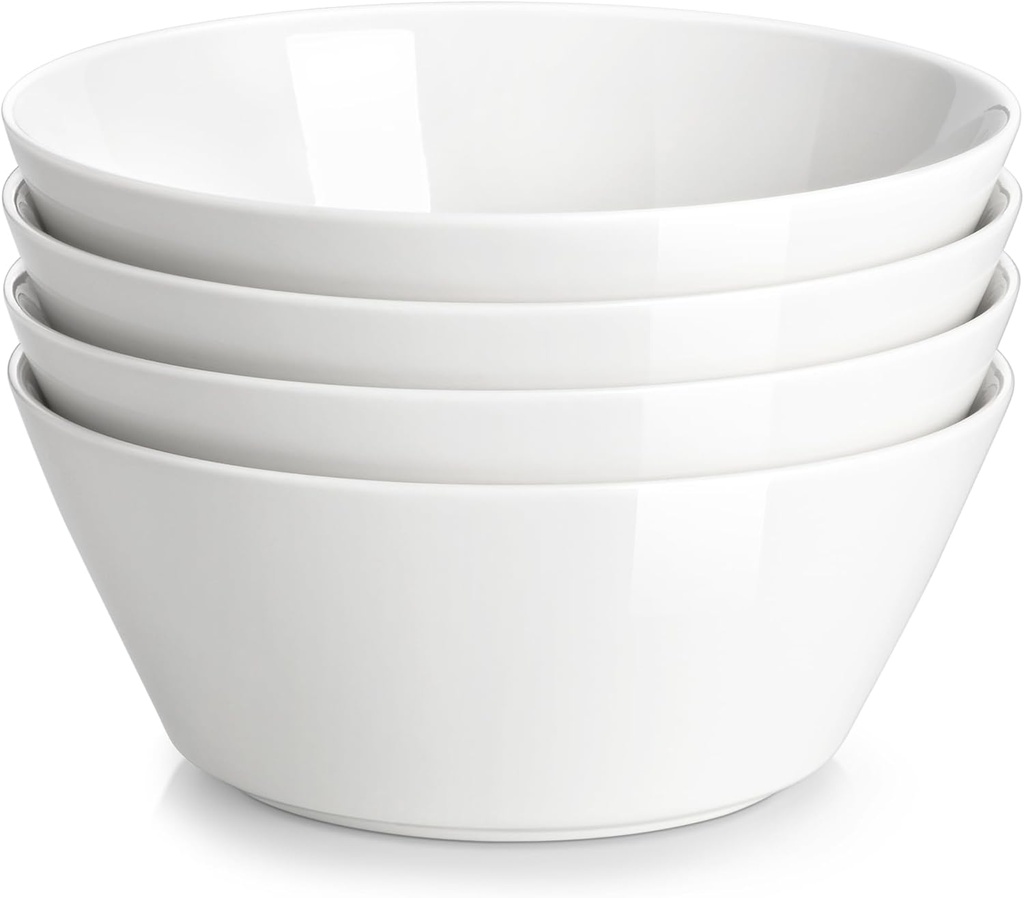 MALACASA 35 OZ Soup Bowls, White Porcelain Bowls Set of 4, Deep Bowls for Kitchen, Large Ceramic Bowls for Soup, Cereal, Salad, Ramen and Fruit, Dishwasher & Microwave Safe, Series Regular