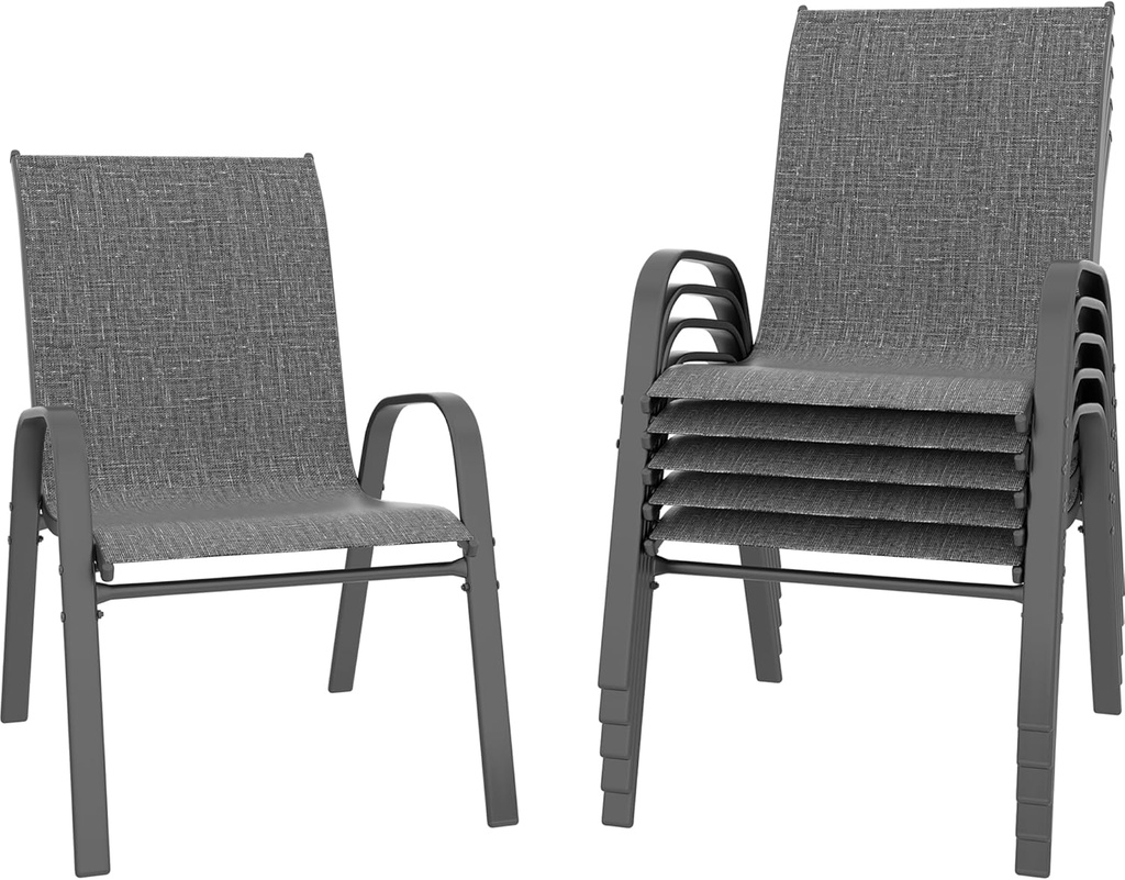 Xilingol Patio Chairs Set of 6, Outdoor Lightweight Stackable Dining Chairs w/All-Weather Textilene Fabric & Metal Frame, 350LBS Capacity, Outdoor Furniture for Pool Deck, Backyard, Garden (Dark Grey)