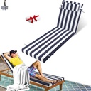 Outdoor Chaise Lounge Cushion, Waterproof Lounge Chair Cushions, 3 in High-Density Sponge Patio Furniture Chaise Replacement Cushions with Headres for Lawn Pool (Navy White 00, 1PCS)