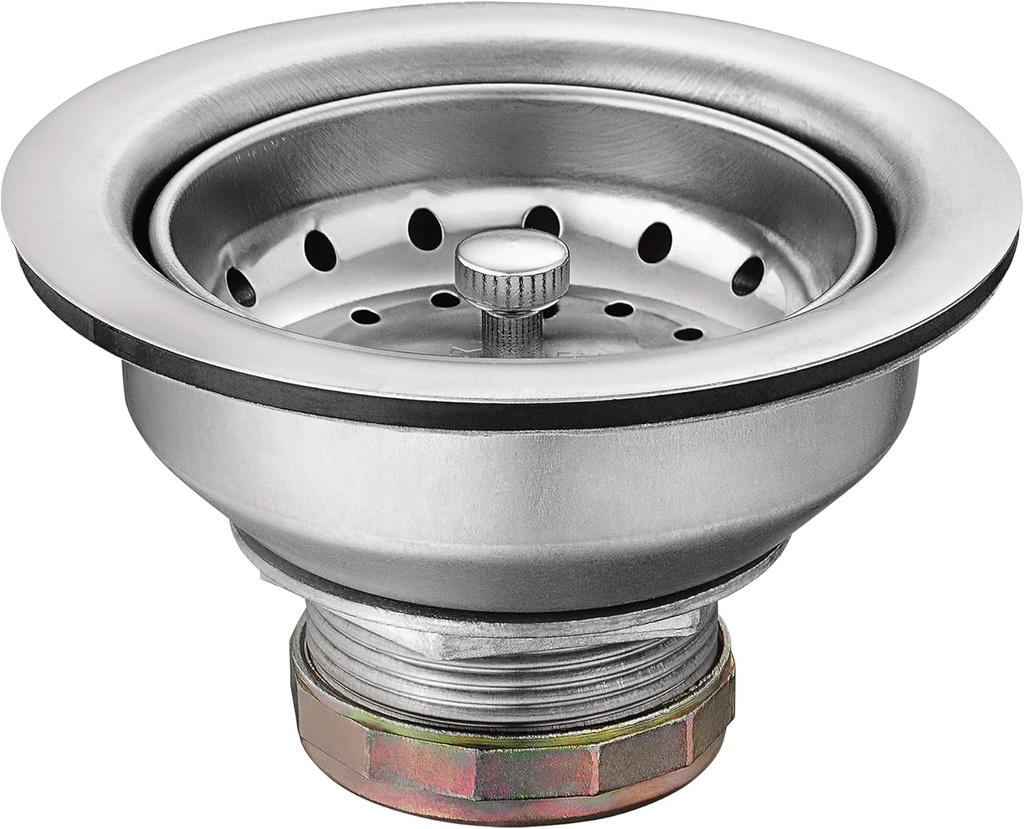 Moen Kitchen Sink Stainless Steel Basket Strainer with Drain Assembly, 3-1/2 Inch Sink Drain Stopper Plug, 22036