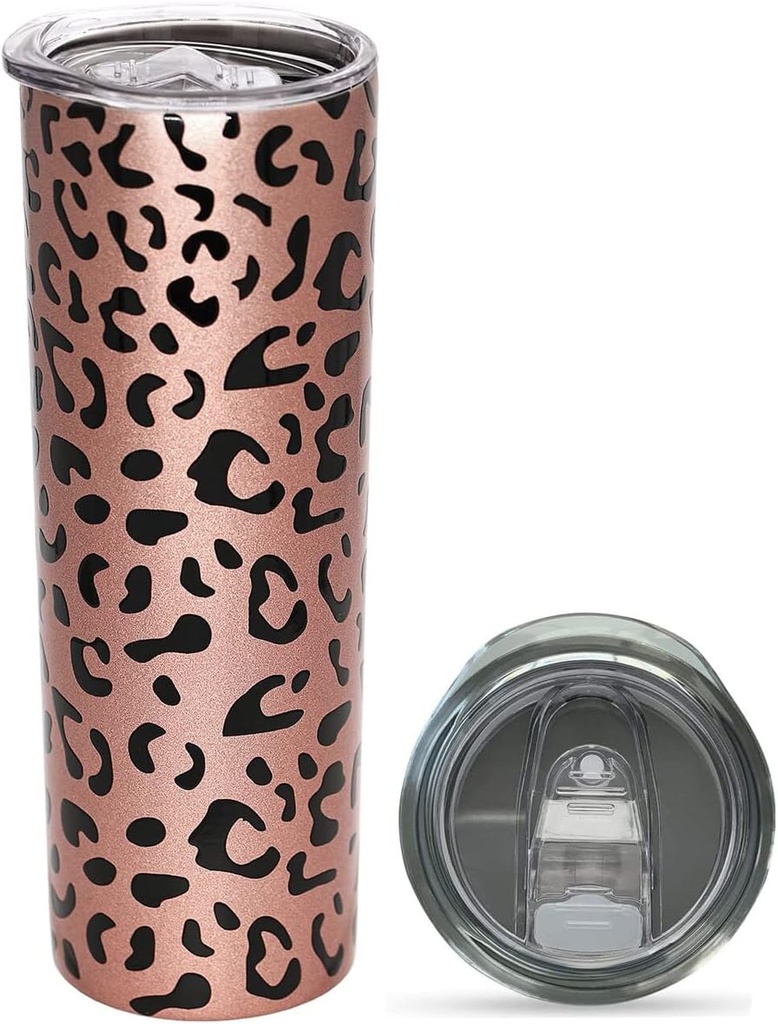 20OZ Leopard Tumbler, Cheetah Print Compound festival Gifts for Women Leopard Print Coffee Cugs with Lid, Rose Gold Stainless Insulated Tumbler Cups Birthday Chetah Gifts for Mom
