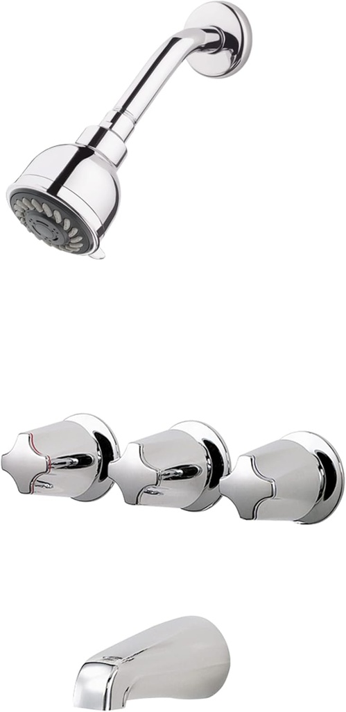 Pfister Tub & Shower Trim Kit, Valve and Cartridge Included, 3-Handle, Metal Knob Handles, Polished Chrome Finish, LG013210