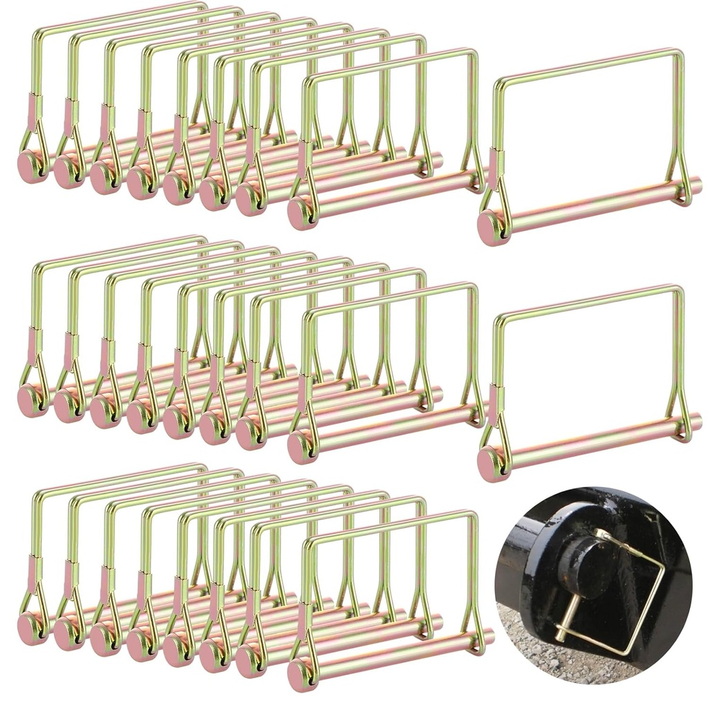 30PCS Trailer Coupler Pin 1/4 Inch Square Wire Lock Pin Heavy Duty Safety Coupler Pin Gold Shaft Locking Pin Wire Trailer Hitch Pin for PTO, Farm, Lawn, Hitches & Garden