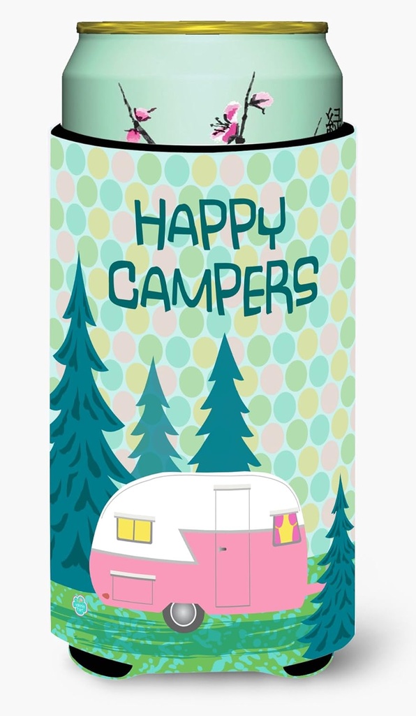 Caroline's Treasures VHA3004TBC Happy Campers Glamping Trailer Tall Boy Hugger Can Cooler Sleeve Hugger Machine Washable Drink Sleeve Hugger Collapsible Insulator Beverage Insulated Holder