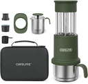 Manual Portable Coffee Maker Set with Milk Frother Cup &Carry Bag, Hand Press Espresso Machine Compatible with Nes Original Capsule/Ground for Outdoor Travel Camping Gift,Green