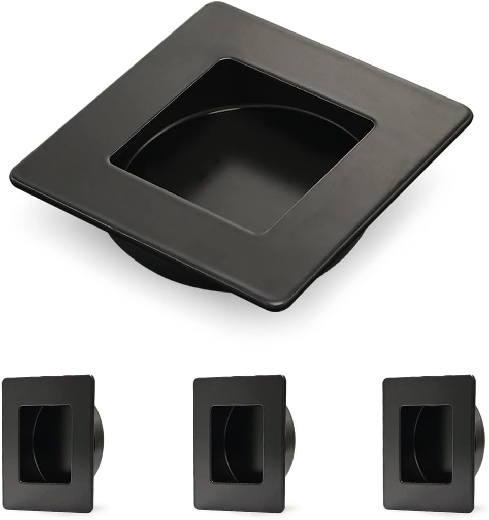 HOMOTEK 4 Pack 2-3/4 Inch Square Recessed Sliding Closet Door Finger Pulls, Diameter 2-3/8 Inch(60mm) Stainless Steel Flush Handles for Pocket Door, Bypass Barn Drawer Pulls(Black)