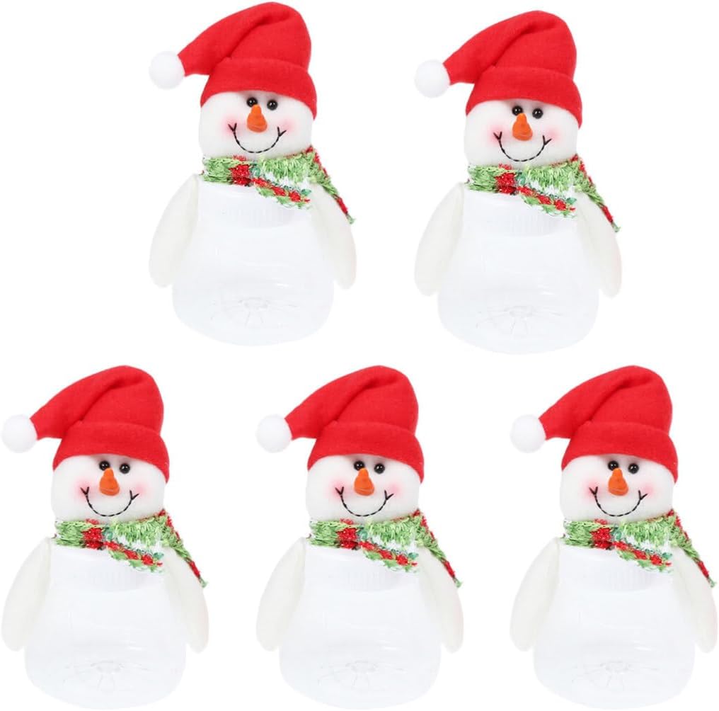 ABOOFAN 5pcs Christmas Candy Boxes with Plush Snowman Doll Lid Xmas Cookie Jar Sugar Bottle Food Storage Containers Bottle Holder for Winter Holiday Party Supplies