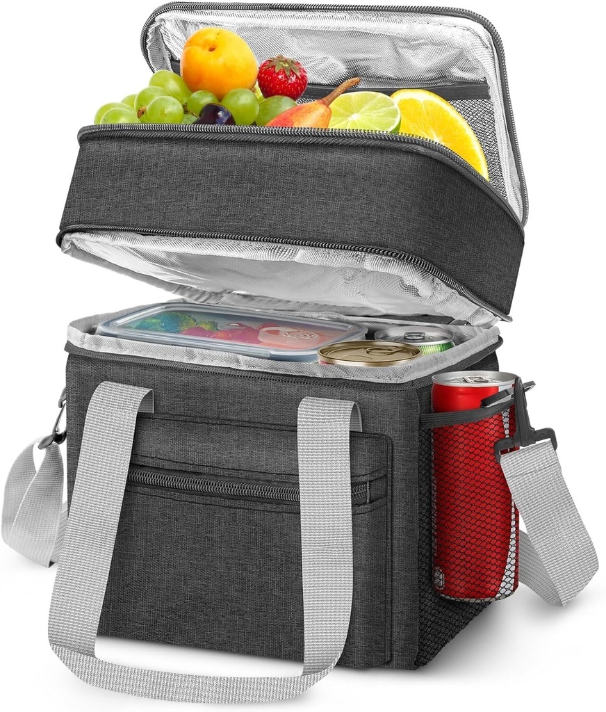 EEEKit 14L Lunch Bag for Women and Men, Insulated Waterproof Cooler Bag, Thermal Adult Lunch Tote for Work Picnic, Black