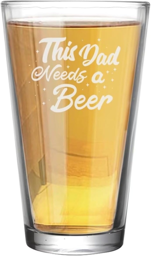 This Dad Needs A Beer Pattern Beer Glass Crystal Glassware Set of 1, 16oz Water Glasses Drinking Tumbler for Cocktail and Mixed Drinks at Home Bar